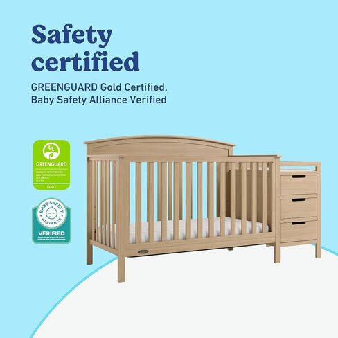 Graco Benton 4-in-1 Convertible Crib and Changer – GREENGUARD Gold Certified, Crib & Changing-Table Combo, Water-Resistant Changing Pad, Converts to Toddler Bed, Daybed and Full-Size Bed (Driftwood) | GREENGUARD Gold Certified, Baby Crib & Changing Table  in Kuwait