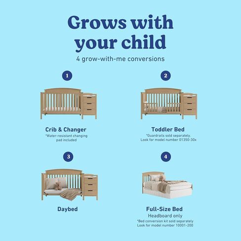 Graco Benton 4-in-1 Convertible Crib and Changer – GREENGUARD Gold Certified, Crib & Changing-Table Combo, Water-Resistant Changing Pad, Converts to Toddler Bed, Daybed and Full-Size Bed (Driftwood) | GREENGUARD Gold Certified, Baby Crib & Changing Table  in Kuwait