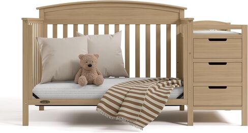 Graco Benton 4-in-1 Convertible Crib and Changer – GREENGUARD Gold Certified, Crib & Changing-Table Combo, Water-Resistant Changing Pad, Converts to Toddler Bed, Daybed and Full-Size Bed (Driftwood) | GREENGUARD Gold Certified, Baby Crib & Changing Table  in Kuwait