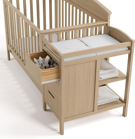 Graco Benton 4-in-1 Convertible Crib and Changer – GREENGUARD Gold Certified, Crib & Changing-Table Combo, Water-Resistant Changing Pad, Converts to Toddler Bed, Daybed and Full-Size Bed (Driftwood) | GREENGUARD Gold Certified, Baby Crib & Changing Table  in Kuwait