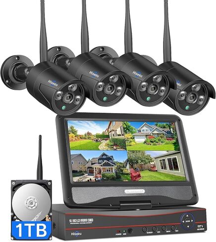Hiseeu [24/7 Recording Home Security Camera System, No Subscription, 4K NVR with 3MP Corded Plug-in Powered Outdoor Bullet Cameras, 2.4G/5G Wireless WiFi Connection, 1TB HDD, Night Vision, IP65 in Kuwait