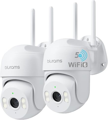 blurams 2Pack Security Cameras Outdoor Wired, 2K 360° PTZ Outdoor Security Camera, Weatherproof, 24/7 Recording with SD Card, Color Night Vision, AI Human Tracking, 2.4/5GHz WiFi6, Work with Alexa in Kuwait