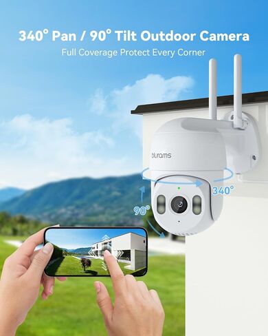 blurams 2Pack Security Cameras Outdoor Wired, 2K 360° PTZ Outdoor Security Camera, Weatherproof, 24/7 Recording with SD Card, Color Night Vision, AI Human Tracking, 2.4/5GHz WiFi6, Work with Alexa in Kuwait
