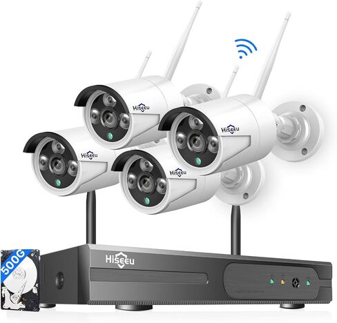 Hiseeu [24/7 Recording Home Security Camera System, No Subscription, 4K NVR with 3MP Corded Plug-in Powered Outdoor Bullet Cameras, 2.4G/5G Wireless WiFi Connection, 1TB HDD, Night Vision, IP65 in Kuwait