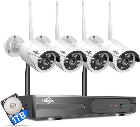 Hiseeu [24/7 Recording Home Security Camera System, No Subscription, 4K NVR with 3MP Corded Plug-in Powered Outdoor Bullet Cameras, 2.4G/5G Wireless WiFi Connection, 1TB HDD, Night Vision, IP65 in Kuwait