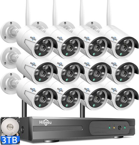 Hiseeu [24/7 Recording Home Security Camera System, No Subscription, 4K NVR with 3MP Corded Plug-in Powered Outdoor Bullet Cameras, 2.4G/5G Wireless WiFi Connection, 1TB HDD, Night Vision, IP65 in Kuwait