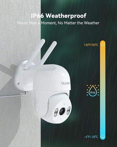 blurams 2Pack Security Cameras Outdoor Wired, 2K 360° PTZ Outdoor Security Camera, Weatherproof, 24/7 Recording with SD Card, Color Night Vision, AI Human Tracking, 2.4/5GHz WiFi6, Work with Alexa in Kuwait