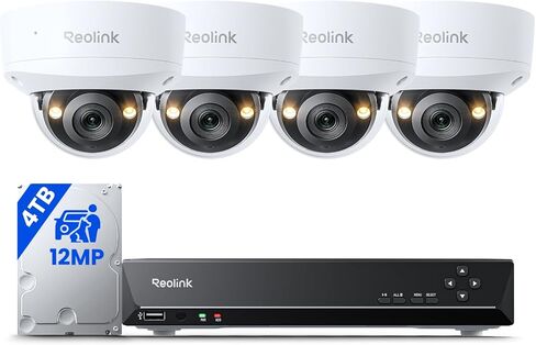 REOLINK 12MP Vandalproof Security Camera System with 2TB HDD RLK8-1200V4 | 4pcs 12MP Dome PoE Cams Outdoor, IK10 Vandalproof, Spotlights Color Night Vision, 8CH NVR, Smart AI Detection, Two-Way Talk in Kuwait