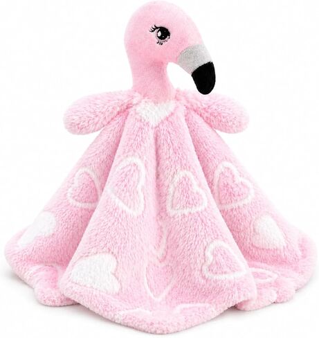 June Garden Cozy Dream Fleece Baby Security Blanket - Infants Nursery Bed Blankets - 15 x 15 inches Lovey - Stuffed Flamingo Animal Plush - Pink in Kuwait