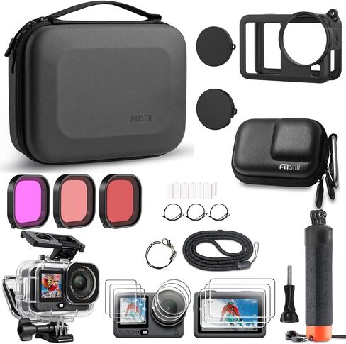 FitStill Accessories Kit for DJI OSMO Action 6 ，60M/196FT Waterproof Housing+Silicone Protective Case+Tempered Glass Screen Protector+Floaty Bobber Grip+ Carrying Case+Filters，Action 6 Accessory in Kuwait