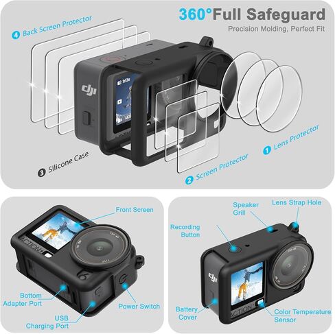 FitStill Accessories Kit for DJI OSMO Action 6 ，60M/196FT Waterproof Housing+Silicone Protective Case+Tempered Glass Screen Protector+Floaty Bobber Grip+ Carrying Case+Filters，Action 6 Accessory in Kuwait