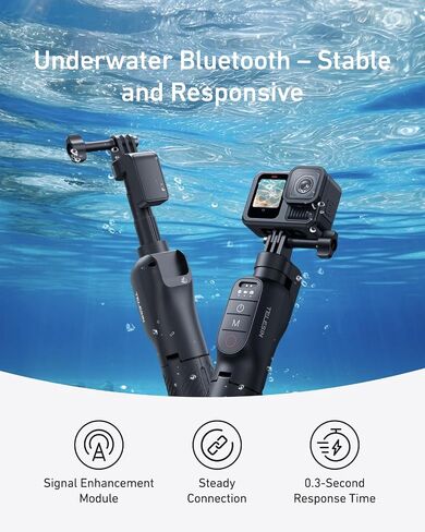 TELESIN Bluetooth Floating Selfie Stick Tripod for GoPro Hero 13/12/11/10/9, Waterproof Extendable Pole 3-in-1 Hand Grip Tripod with Signal Booster, 15M Diving Stick for Surfing, Snorkeling, Vlogging in Kuwait
