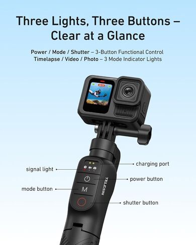 TELESIN Bluetooth Floating Selfie Stick Tripod for GoPro Hero 13/12/11/10/9, Waterproof Extendable Pole 3-in-1 Hand Grip Tripod with Signal Booster, 15M Diving Stick for Surfing, Snorkeling, Vlogging in Kuwait