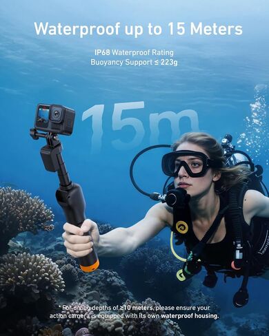 TELESIN Bluetooth Floating Selfie Stick Tripod for GoPro Hero 13/12/11/10/9, Waterproof Extendable Pole 3-in-1 Hand Grip Tripod with Signal Booster, 15M Diving Stick for Surfing, Snorkeling, Vlogging in Kuwait