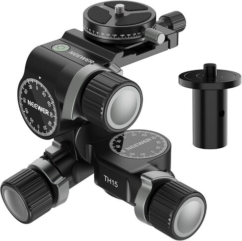 NEEWER 3 Way Geared Tripod Head with 360° Pan Arca Type QR Plate, Millimeter Micro Adjustment, Aluminum Alloy 3 Axis Pan Tilt Head with Quick Switch Large & Fine Dual Modes, Max Load 13.2lb/6kg, TH16 in Kuwait