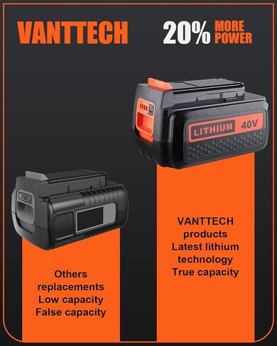 VANTTECH 4.0Ah 40V Max LBXR36 Battery Replacement for Black and Decker 40V Lithium Battery, Compatible with LBXR36 LBX1540 LBX2040 LBX2540 LBXR2036 LCS1240 for Black+Decker 40 Volt Tools (2 Pack) in Kuwait