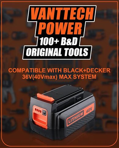 VANTTECH 4.0Ah 40V Max LBXR36 Battery Replacement for Black and Decker 40V Lithium Battery, Compatible with LBXR36 LBX1540 LBX2040 LBX2540 LBXR2036 LCS1240 for Black+Decker 40 Volt Tools (2 Pack) in Kuwait