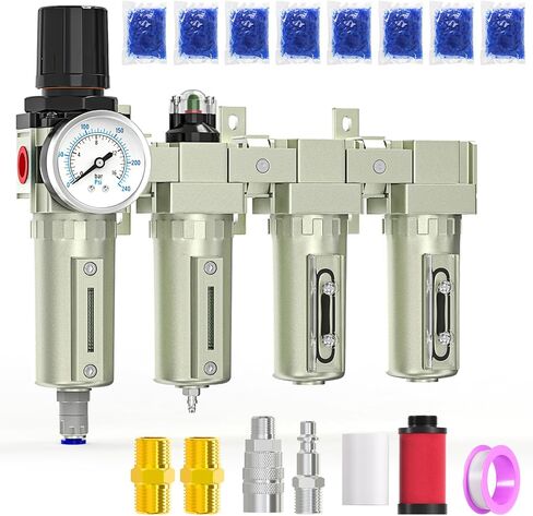 MEANLIN 1/2" NPT 3-Stage Air Dryer for Compressor, Manual Drain | Heavy-Duty Industrial Air Filter with Air Regulator, Coalescing Filter and Desiccant Dryer For Plasma Cutter and Paint Spray in Kuwait