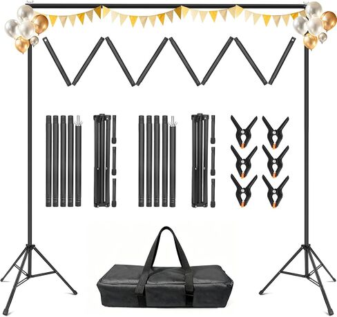 Backdrop Stand 10 x 8 Ft (WxH), 7 Widths Adjustable Background Stand | 5 Heights, portable photography background stand kit, 6 Clamps & Carrying Bag, for photo studio, party, wedding, photo booth in Kuwait