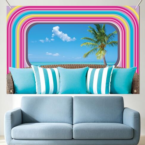 6x4ft Tropical Island Party Backdrop, Neon Beach Romance Love Theme Backdrop in Kuwait