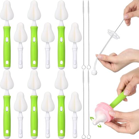 Willinglong 22 Pcs Sponge Bottle Nipple Brushes Set Including 12 Pcs Bottle Sponge Brush Heads 6 Interchangeable Nipple Brush Handles and 4 Long Straw Brushes for Baby Bottles(White Handle) in Kuwait