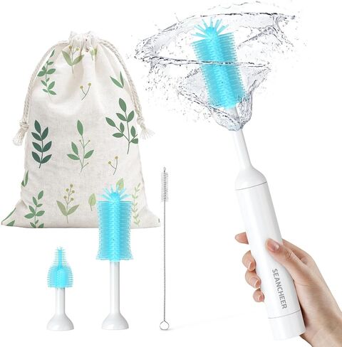 SEANCHEER S02 Electric Bottle Brush Set, Portable Baby Bottle Brush Cleaner | AA Battery-Powered & IPX7 Waterproof, with Silicone Bottle/Nipple/Straw Brush, for Home & Travel in Kuwait