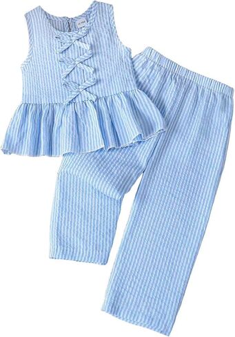 Toddler Baby Girl Clothes Summer Outfits Ruffle Sleeveless Vest Tank Tops Pants Set Cute Clothes For Girls 12M-5T in Kuwait