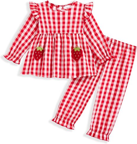 Vibebox Baby Girl Clothes Fall Winter Cute Toddler Girls Outfits Set 3M-3T | Infant Girls Ruffled Long Sleeve Peplum Top and Jogger Pants 2 Piece Set，Crochet Kids Clothing Gifts for Girls Birthday in Kuwait