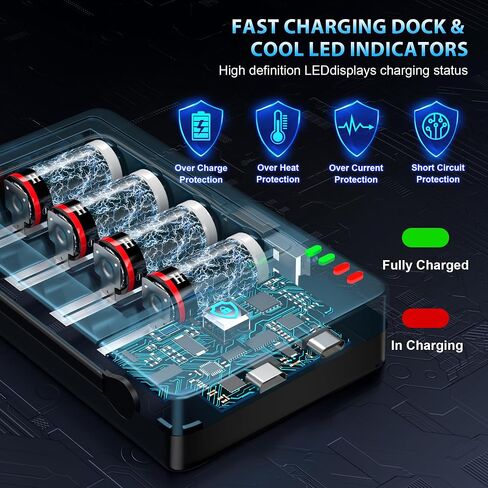4 Pack 123A Rechargeable Batteries Set with Charger | LED Indicator Battery Charger Compatible with Arlo Cameras, Flashlights and Alarm Systems in Kuwait