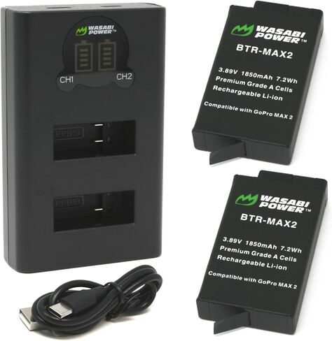 Wasabi Power Battery (2-Pack) and USB Dual Charger Replacement for GoPro MAX2 Enduro in Kuwait