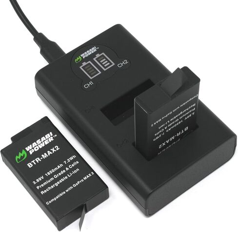 Wasabi Power Battery (2-Pack) and USB Dual Charger Replacement for GoPro MAX2 Enduro in Kuwait