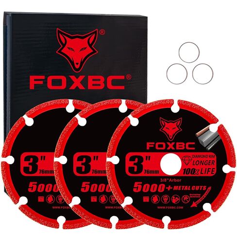 FOXBC 3 Inch Diamond Cut Off Wheel with 5000+ Metal Cutting on Rebar, Stainless Steel, Angle Iron, 3/8" Arbor - 3 Pack in Kuwait