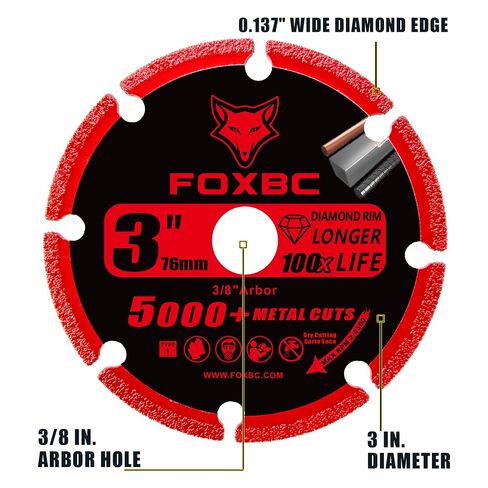 FOXBC 3 Inch Diamond Cut Off Wheel with 5000+ Metal Cutting on Rebar, Stainless Steel, Angle Iron, 3/8" Arbor - 3 Pack in Kuwait
