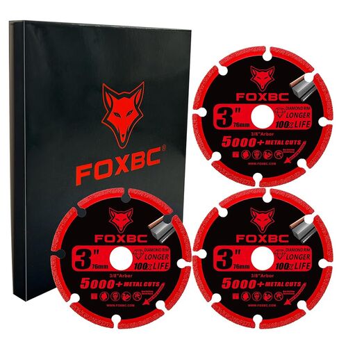 FOXBC 3 Inch Diamond Cut Off Wheel with 5000+ Metal Cutting on Rebar, Stainless Steel, Angle Iron, 3/8" Arbor - 3 Pack in Kuwait