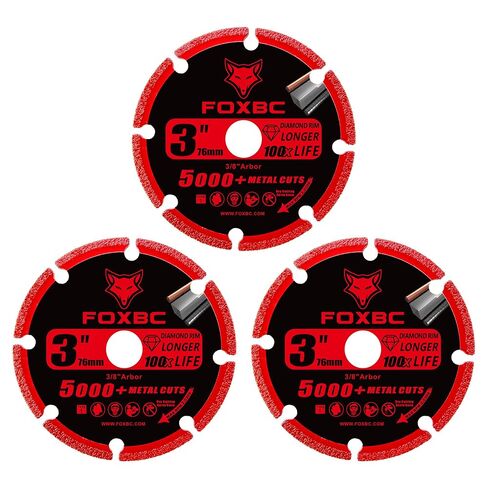 FOXBC 3 Inch Diamond Cut Off Wheel with 5000+ Metal Cutting on Rebar, Stainless Steel, Angle Iron, 3/8" Arbor - 3 Pack in Kuwait
