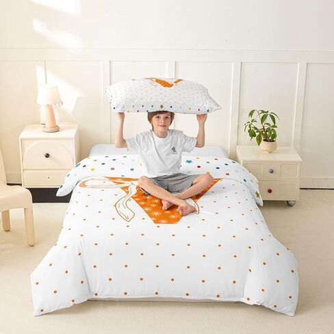 jejeloiu Bowknot Polka Dots Duvet Cover Toddler Size Personalized Initial Letter V Bedding Set for Boys Girls Cute Bow Comforter Cover Orange Geometric Circles Bedroom Decor 2Pcs in Kuwait