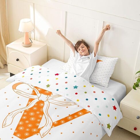 jejeloiu Bowknot Polka Dots Duvet Cover Toddler Size Personalized Initial Letter V Bedding Set for Boys Girls Cute Bow Comforter Cover Orange Geometric Circles Bedroom Decor 2Pcs in Kuwait