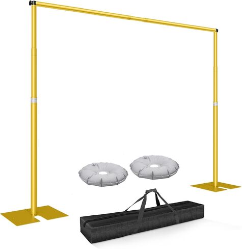 7x10ft Heavy Duty Backdrop Stand, Adjustable Pipe and Drape Stand | Adjustable Heavy Duty Frame with 2 Water Bag for Stability, Easy to Install, Foldable Flat Base for Parties Photo - Sliver in Kuwait