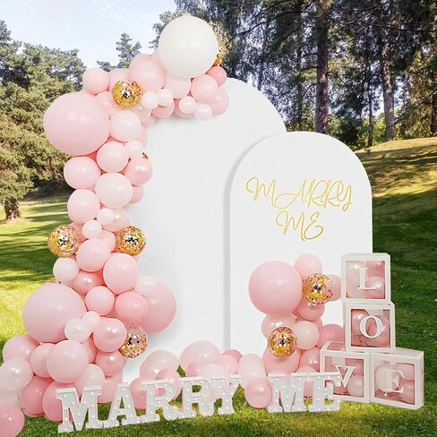 Metal Arch Backdrop Stand Set of 2 With White Cover (7.2FT+6FT) | Gold Wedding Balloon Arch With Stable Base,Elegant Decor for Party,Birthday,Baby Shower,Graduation,Christmas,Easy to Assemble in Kuwait