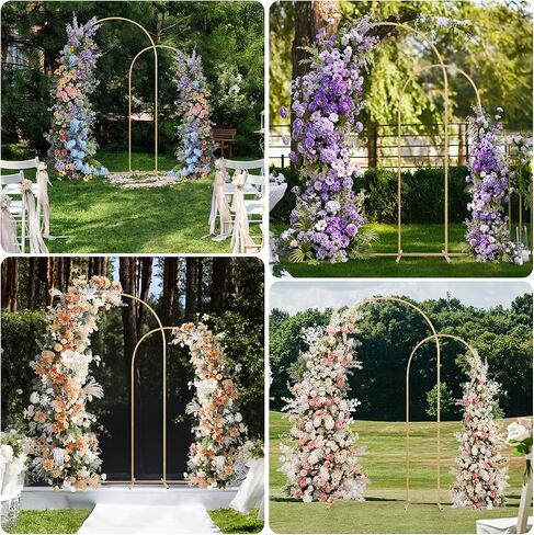 Metal Arch Backdrop Stand Set of 2 With White Cover (7.2FT+6FT) | Gold Wedding Balloon Arch With Stable Base,Elegant Decor for Party,Birthday,Baby Shower,Graduation,Christmas,Easy to Assemble in Kuwait