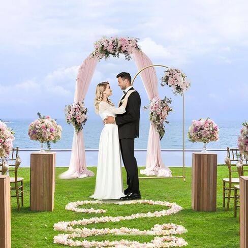 Metal Arch Backdrop Stand Set of 2 With White Cover (7.2FT+6FT) | Gold Wedding Balloon Arch With Stable Base,Elegant Decor for Party,Birthday,Baby Shower,Graduation,Christmas,Easy to Assemble in Kuwait