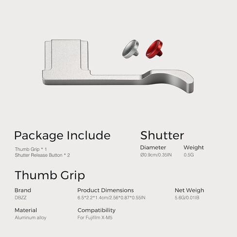 for Fujifilm X-M5 Thumb Grip Aluminum Alloy Hot Shoe Cover Shutter Buttons Ergonomic Finger Rest & Shutter Button Set for XM5 (Silver-XM5 Thumb Grip) in Kuwait