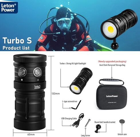 Dive Light,LetonPower TS S 10000Lumens 100m Underwater Video Light,Diving Flashlight,Waterproof Flashlight with Type-C Charging for Professional Under Water Sports in Kuwait