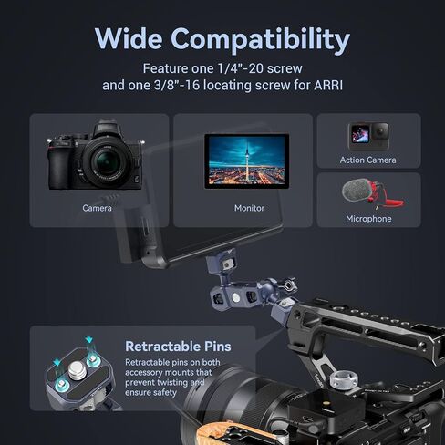 SMALLRIG Articulating Magic Arm, 3/8"-16 Screw for ARRI & 1/4"-20 Screw | With retractable pins. 360° rotation, 12 lb load for monitors, cameras, lights. in Kuwait