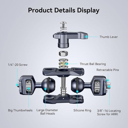 SMALLRIG Articulating Magic Arm, 3/8"-16 Screw for ARRI & 1/4"-20 Screw | With retractable pins. 360° rotation, 12 lb load for monitors, cameras, lights. in Kuwait
