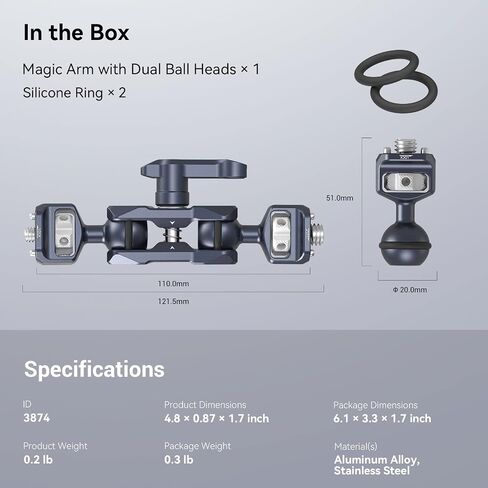 SMALLRIG Articulating Magic Arm, 3/8"-16 Screw for ARRI & 1/4"-20 Screw | With retractable pins. 360° rotation, 12 lb load for monitors, cameras, lights. in Kuwait