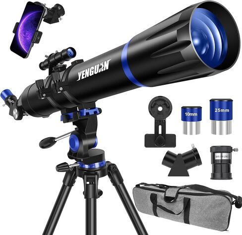 Telescope, 90mm Aperture 800mm-Telescope for Adults & Kids, Professional Refractor Telescopes for Adults High Powered, Beginner-Friendly, Phone Adapter & Stable Stainless Tripod, Portable Carry Bag in Kuwait