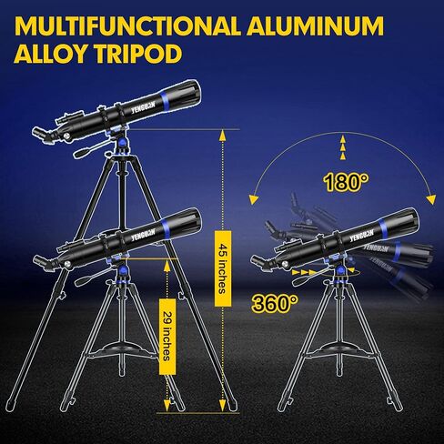 Telescope, 90mm Aperture 800mm-Telescope for Adults & Kids, Professional Refractor Telescopes for Adults High Powered, Beginner-Friendly, Phone Adapter & Stable Stainless Tripod, Portable Carry Bag in Kuwait