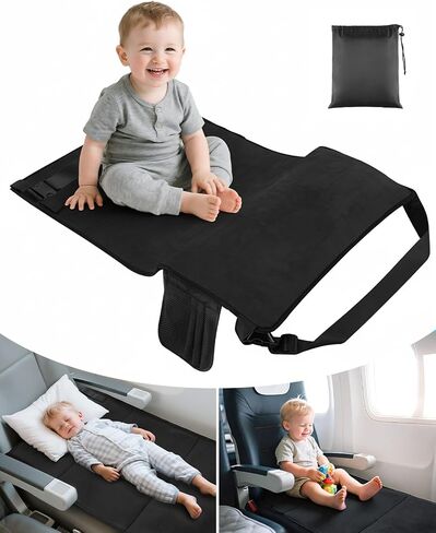 Toddler Airplane Bed, Portable Airplane Seat Extender Travel Bed for Kids, Soft Baby Plane Travel Essentials for Flying, Toddlers Long Flight Must Have Footrest Black in Kuwait