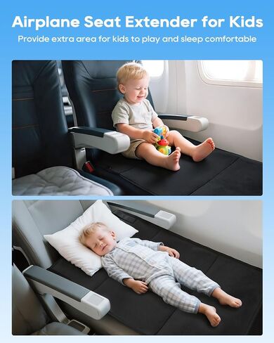Toddler Airplane Bed, Portable Airplane Seat Extender Travel Bed for Kids, Soft Baby Plane Travel Essentials for Flying, Toddlers Long Flight Must Have Footrest Black in Kuwait
